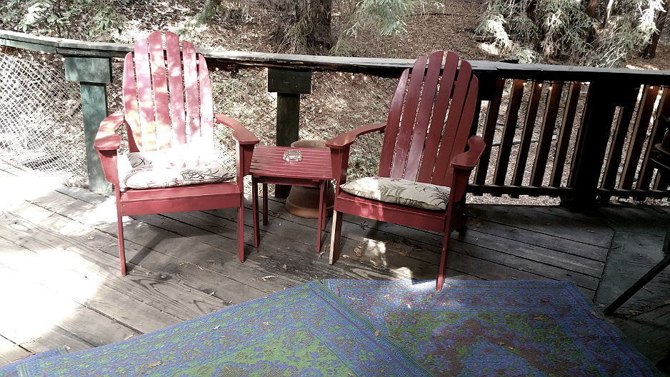 redwood treehouse outside patio