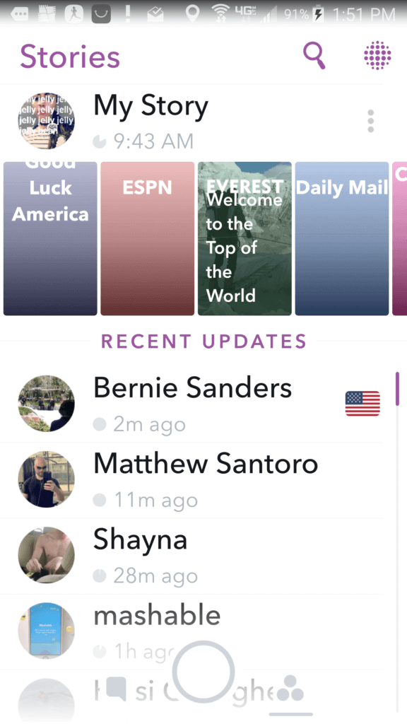 snapchat june 2016 update stories screen