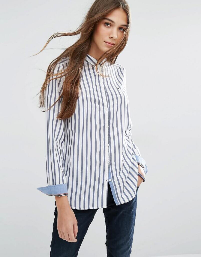 White and Blue Striped Button-Up Shirts | Fashionhedge