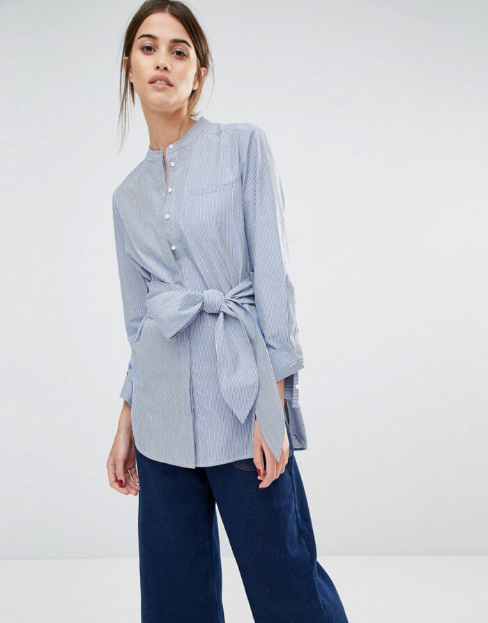 White and Blue Striped Button-Up Shirts | Fashionhedge