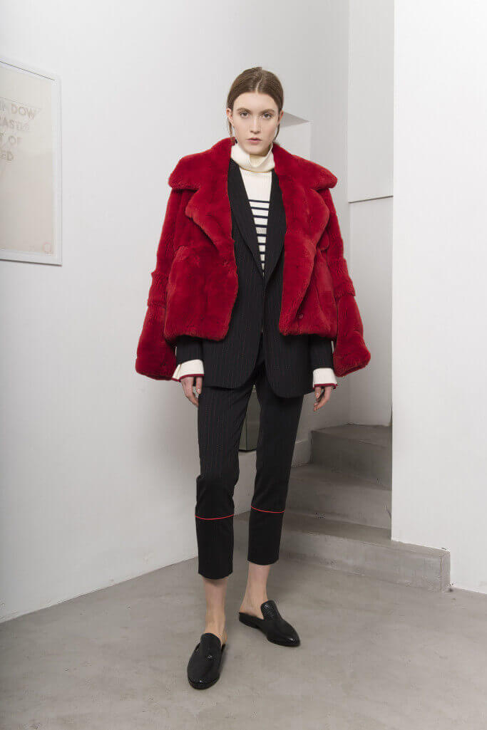 Red fur jacket Each x Other Pre Fall 2017