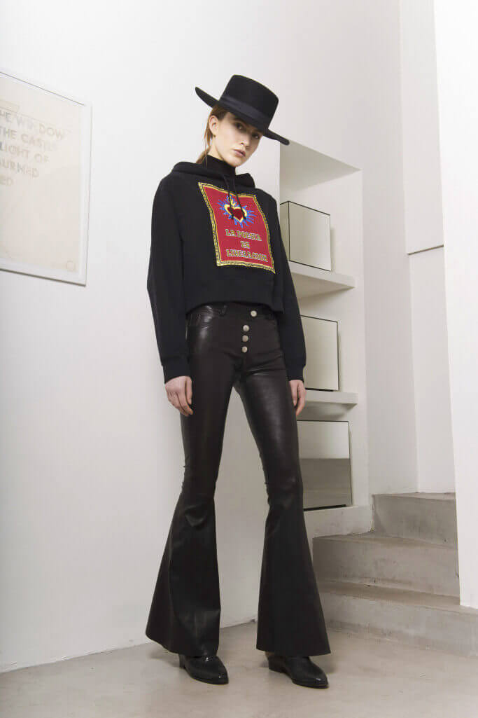 Leather Bell bottoms and cropped hoodie Each x Other Pre Fall 2017
