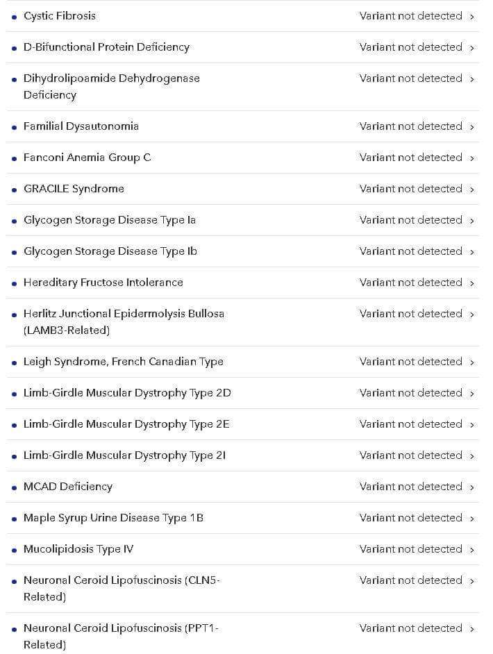 23andme carrier reports for Dihydrolipoamide Dehydrogenase Deficiency, Familial Dysautonomia and other disorders 