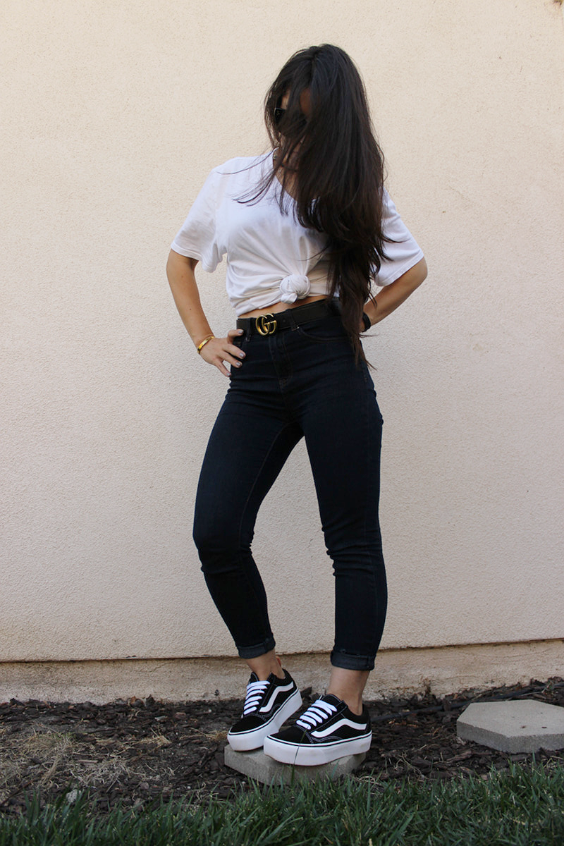 vans old skool platform sneakers in black and white