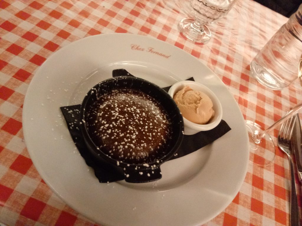 My first real chocolate lava cake, paired with a sweet white wine @ Chez Fernand. I loved this place so much I came twice. Pun not intended.