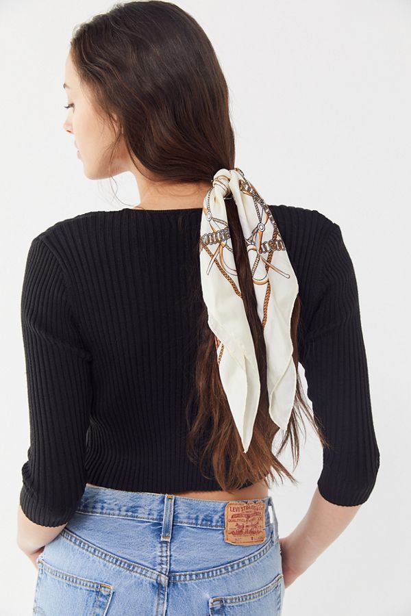 UO Lana hair scarf in white and gold chain print