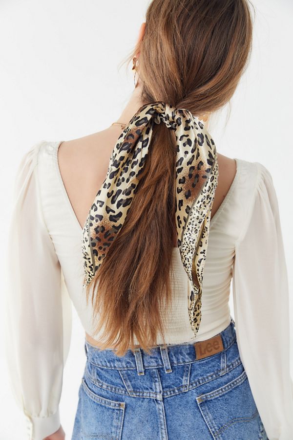 Faux silk scrunchie hair scarf in animal print
