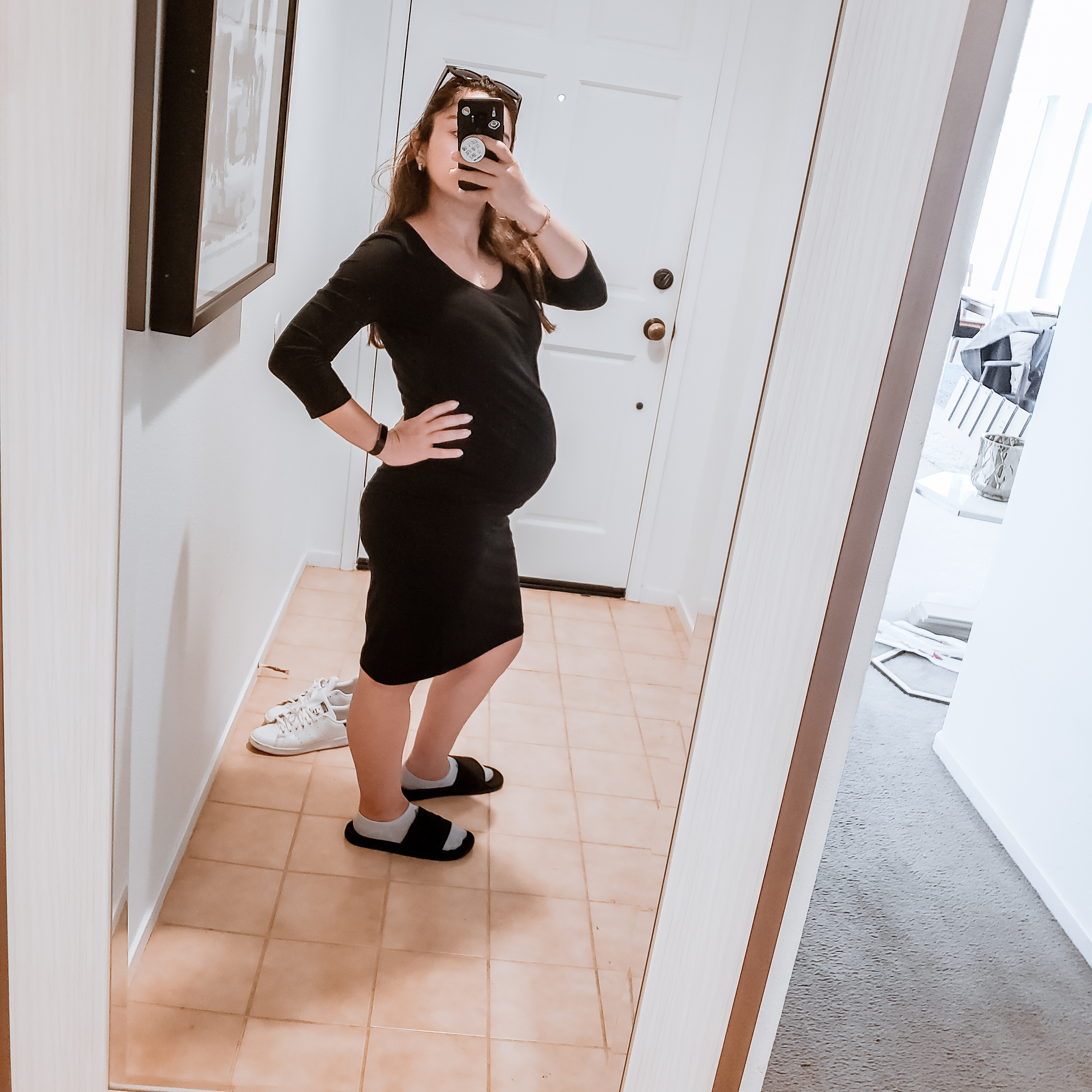 Mamalicious maternity black bodycon dress, 33 weeks pregnant