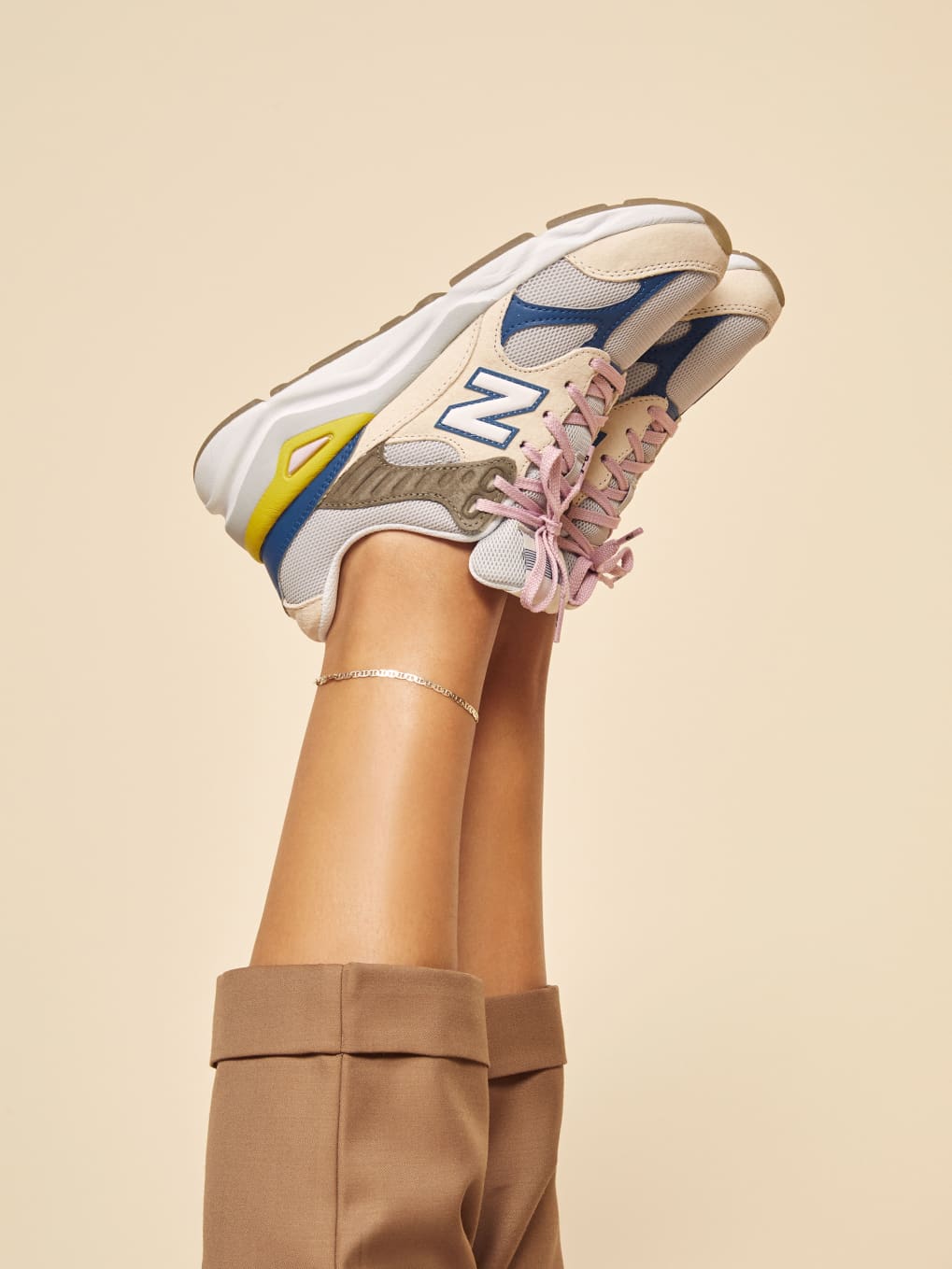 white and blue New Balance X Reformation X90 Sneakers