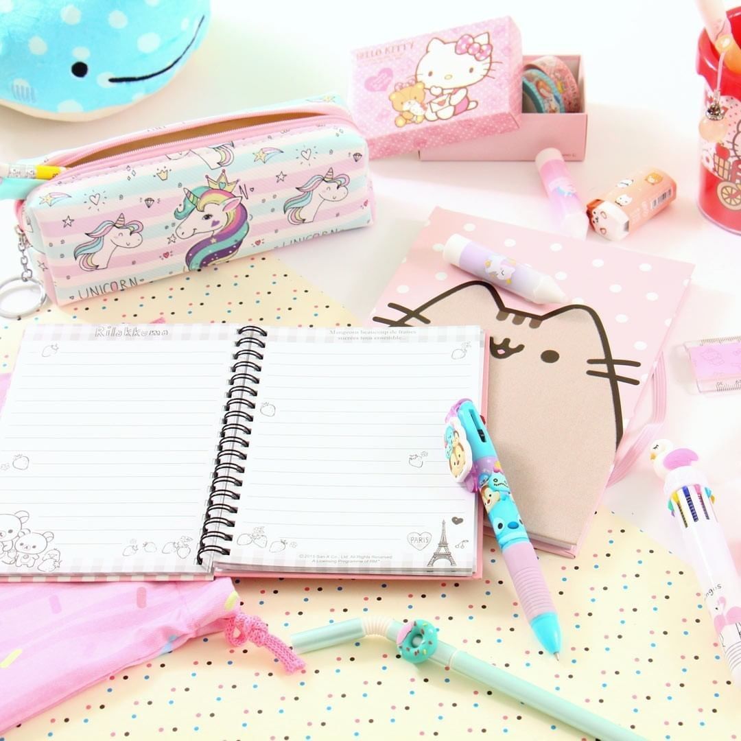 Kawaii notebook and desk